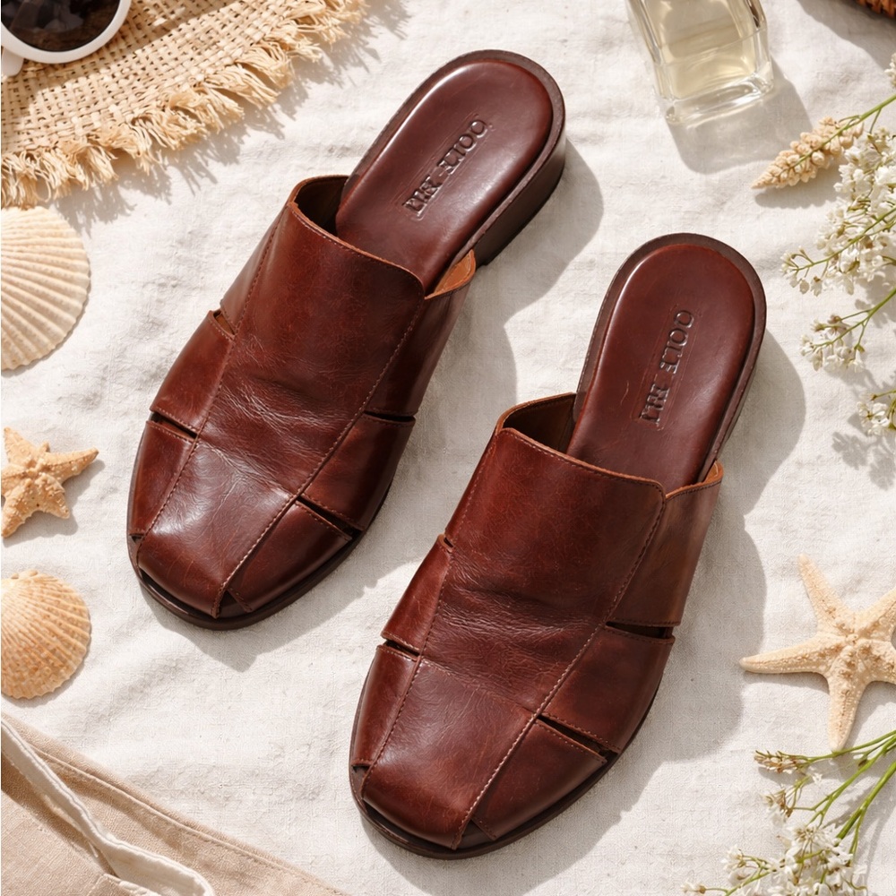Cole Haan Brown Leather Slide Mules 90s Chic